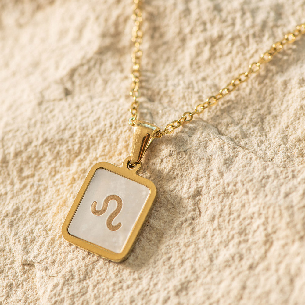 Zodiac Gold Plated Necklace with Shell Inlay