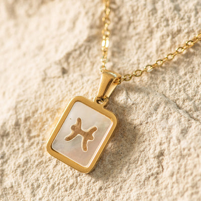 Zodiac Gold Plated Necklace with Shell Inlay