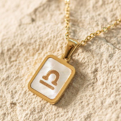 Zodiac Gold Plated Necklace with Shell Inlay