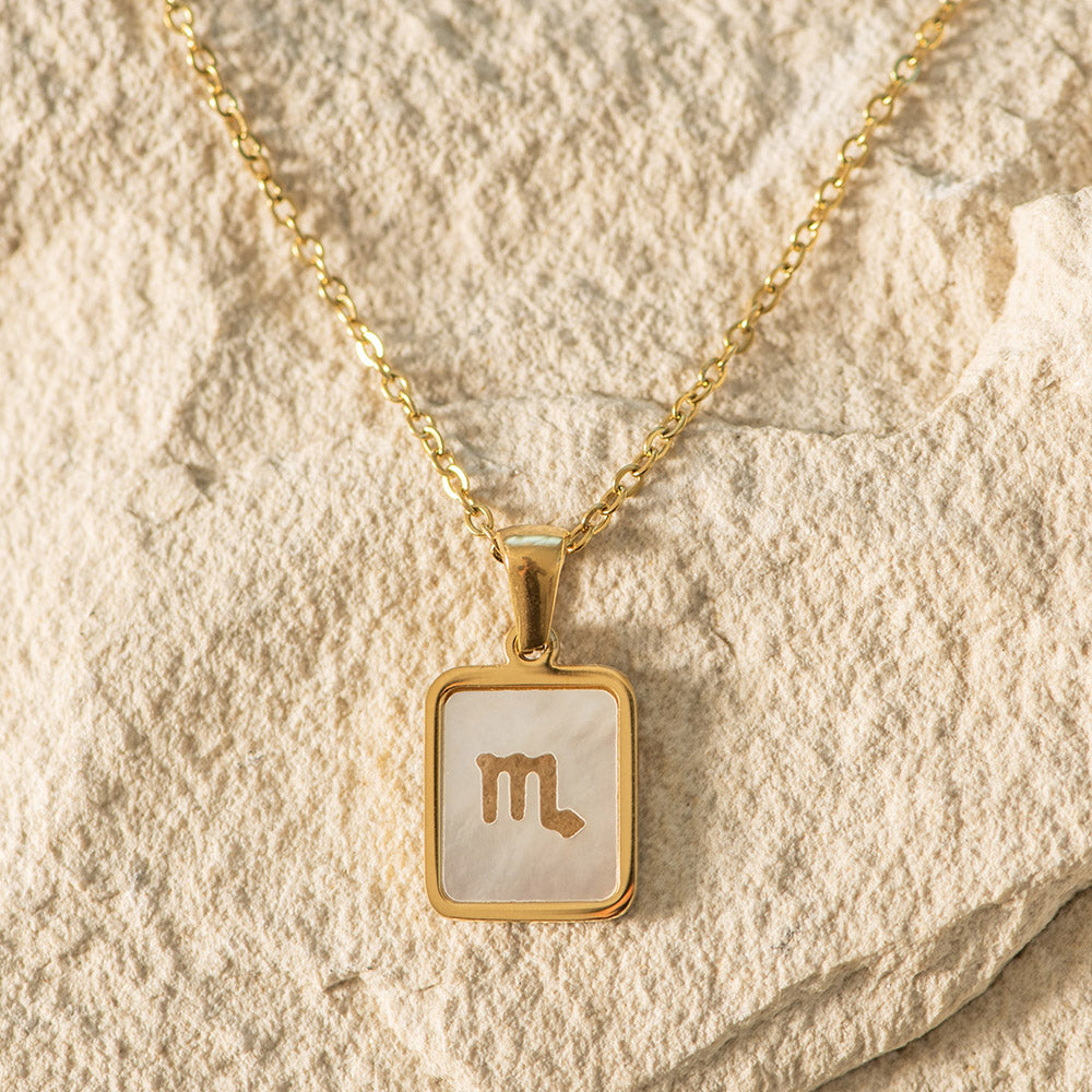 Zodiac Gold Plated Necklace with Shell Inlay