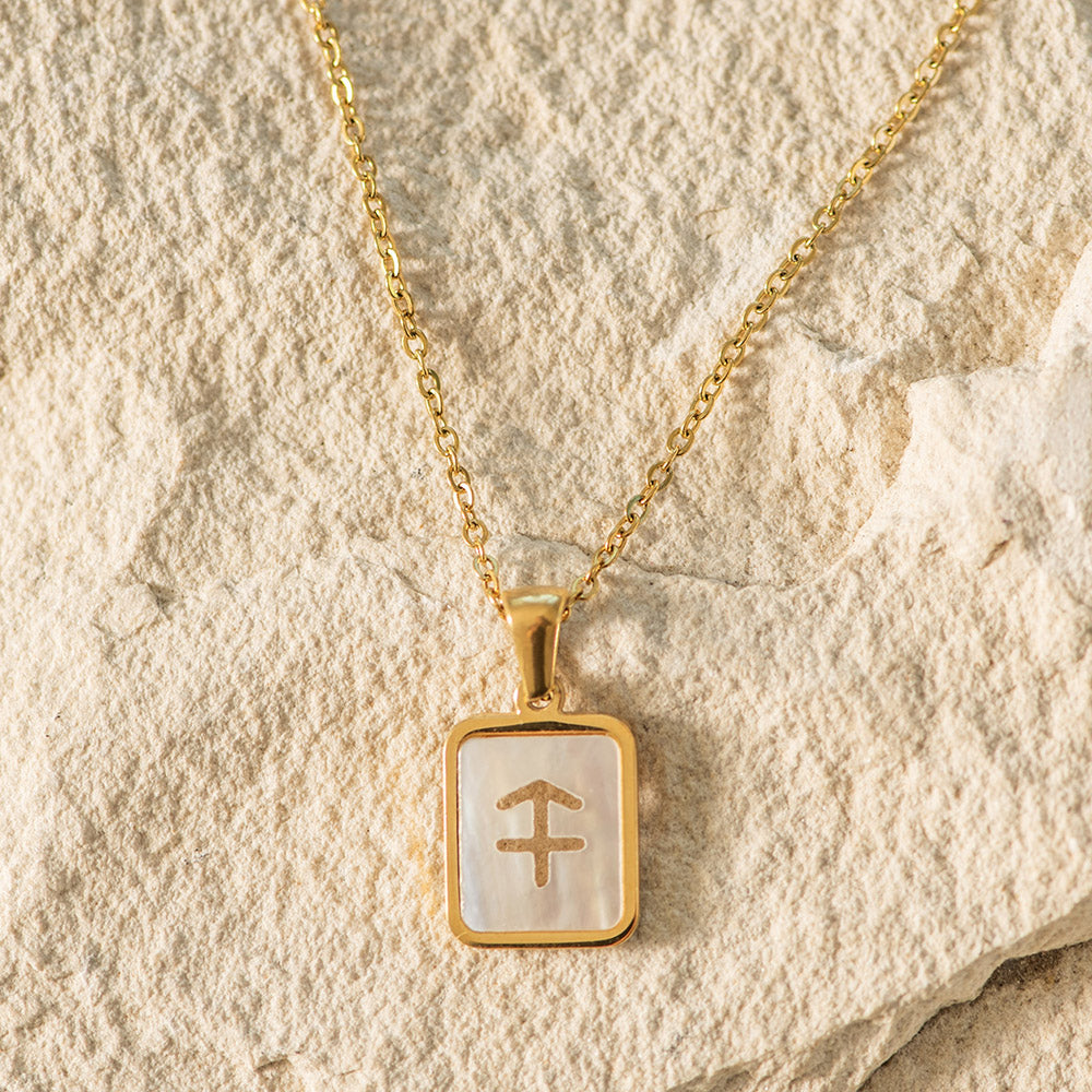 Zodiac Gold Plated Necklace with Shell Inlay