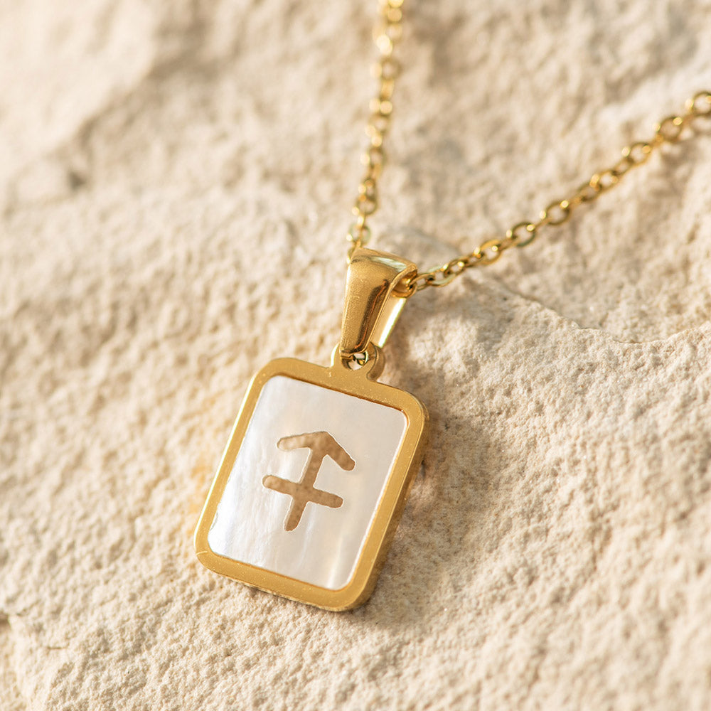 Zodiac Gold Plated Necklace with Shell Inlay