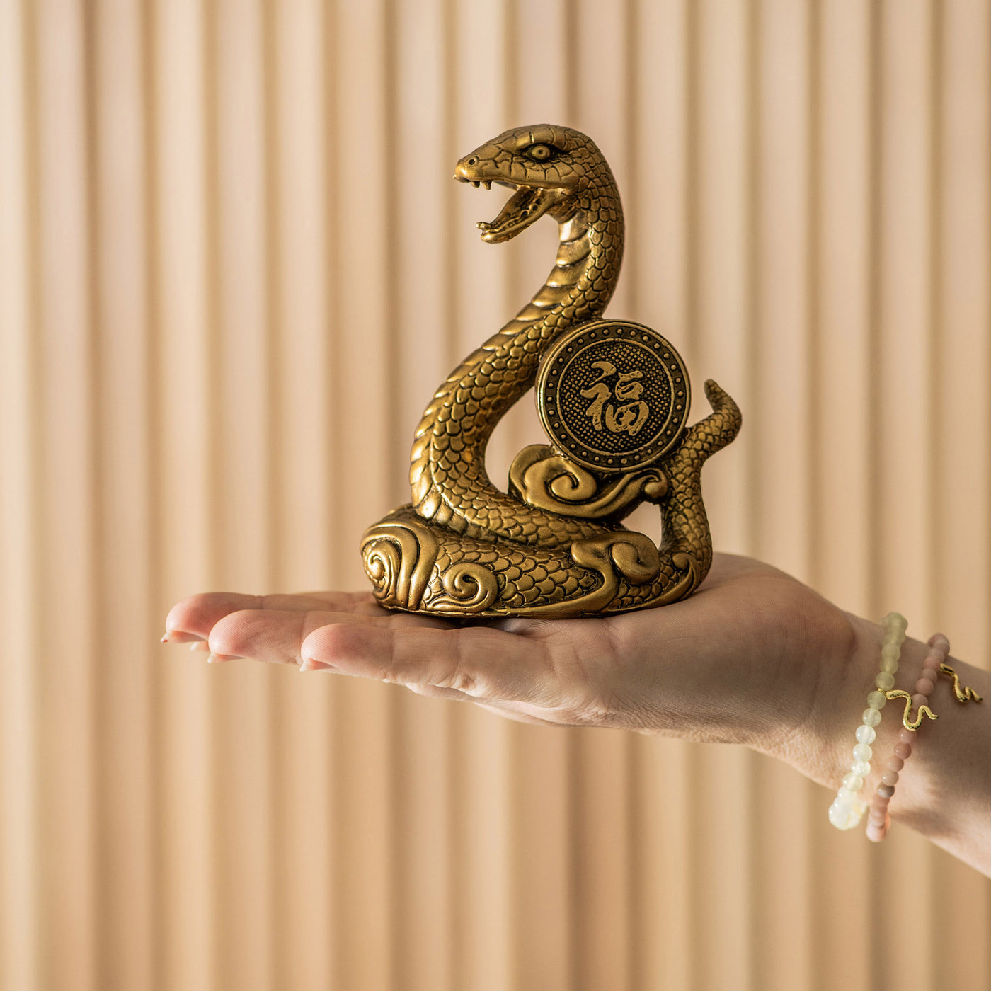 STATUE Snake Chinese Gold 7x13cm