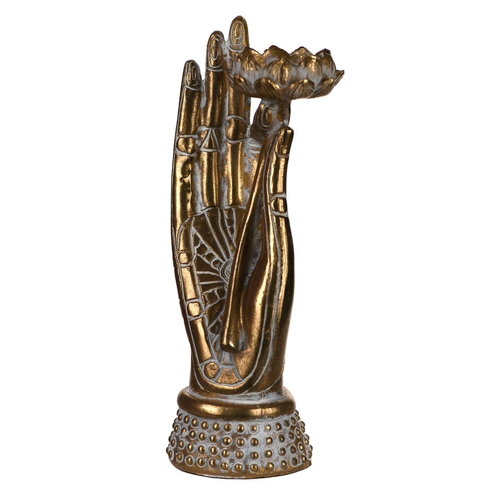 Hand Holding Lotus Statue Gold & White 26.5cm - Karma Living