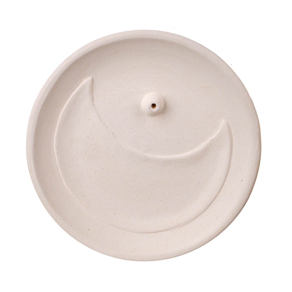 Ceramic Round Incense Holder with Large Moon Cream - Karma Living