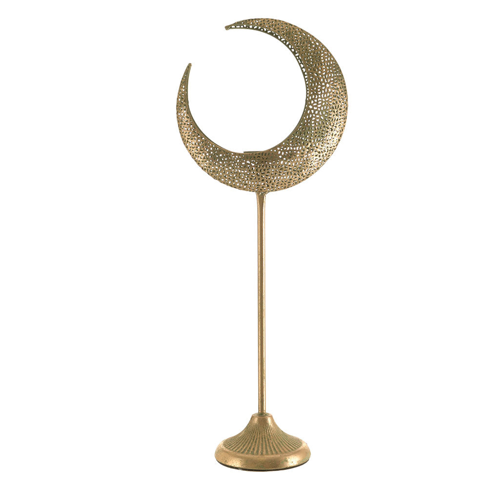 Metal Candle Holder Crescent Moon Gold 57.5cm