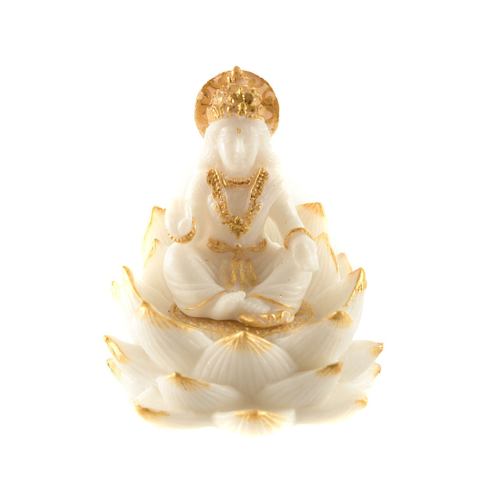 Lakshmi Statue Sitting On Lotus White & Gold 8.5cm