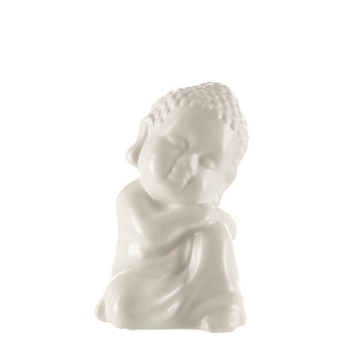 STATUE Monk Sittng Head On Knee White 9x6cm